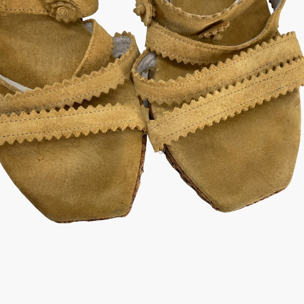 Jacques Raphael Suede Tan Cube Wedges - Picture 3 of 9
